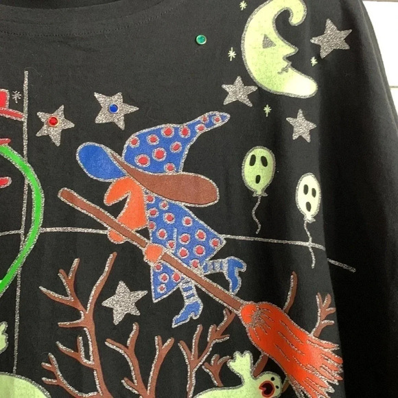 VTG 80s 90s Halloween Long Sleeve Top Tunic Oversized Glow in the Dark Unisex - Picture 3 of 12